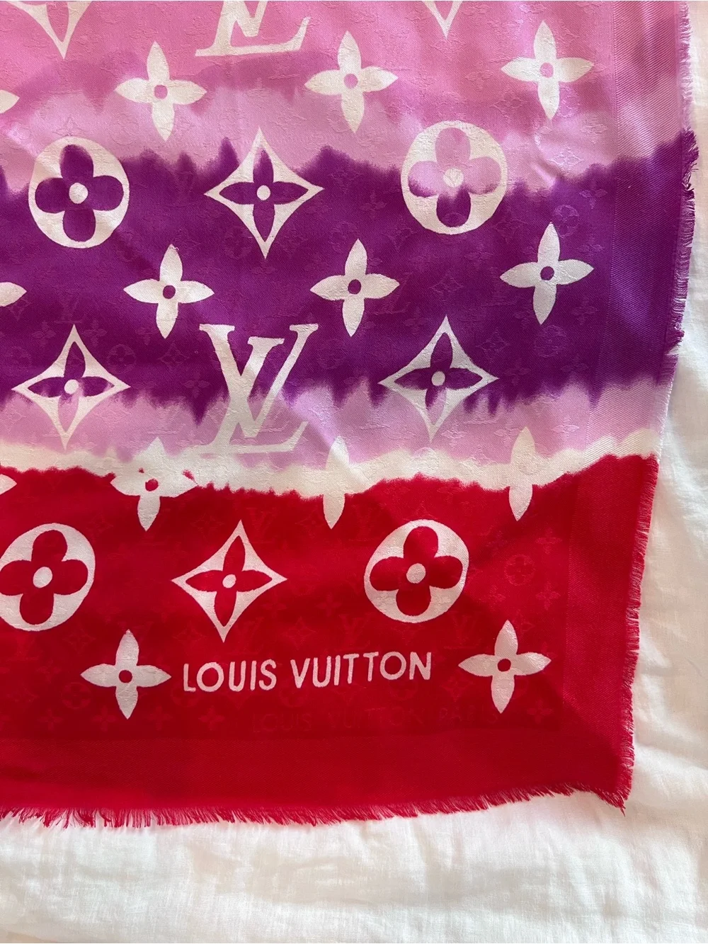 Louis Vuitton Red, Purple & Pink Gradient Monogram Scarf